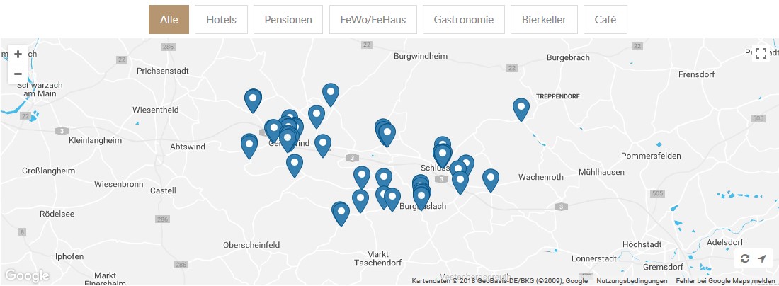 Karte Gastgeber im Drei-Franken-Eck