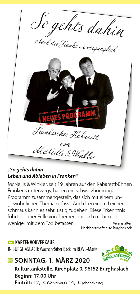 So gehts dahin - Auch der Franke ist vergänglich. Kabarett in der Kulturtankstelle Burghaslach