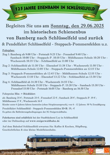 125 Jahre Eisenbahn in Schlüsselfeld mit Fahrten im historischen Schienenbus