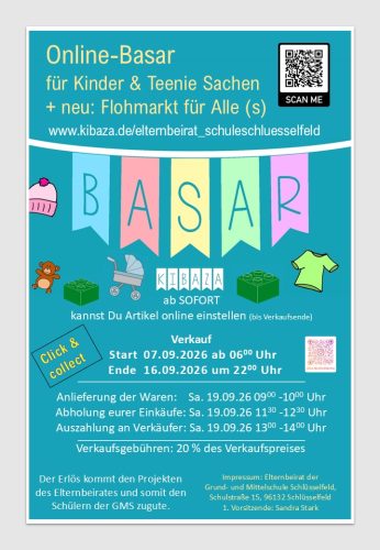 Online Basar mit Erlösen für die Grund- und Mittelschule Schlüsselfeld